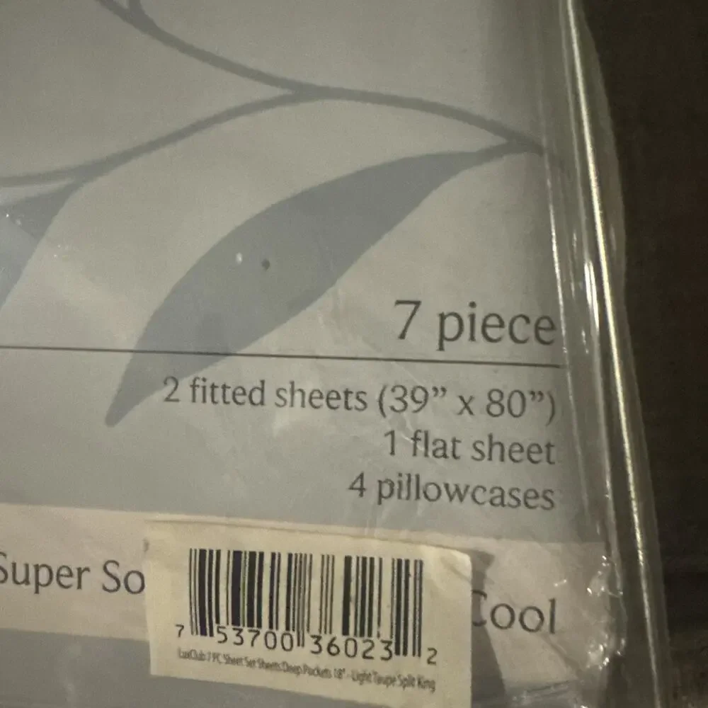 LuxClub Split King Lt. Taupe 7 Pc Sheet Set Hypoallergenic Cooling Soft Luxury